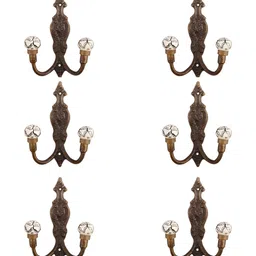 IndianShelf Black & White 6 Pieces Floral Printed Ceramic Wall Hooks-18