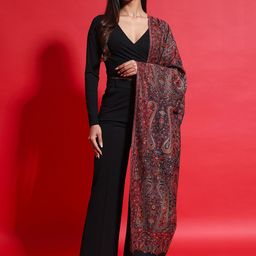 Zamour Paisley Woven Design Fringed Detail Pure Wool Shawl-22