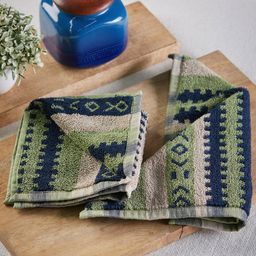 Fabindia Navy Blue & Green Raina Pure Cotton Woven Face Towel-image-5