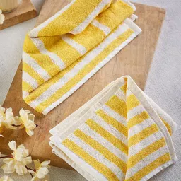 Fabindia Aniya 2 Pcs Yellow & Cream Printed 500 GSM Cotton Bath Towels-image-17