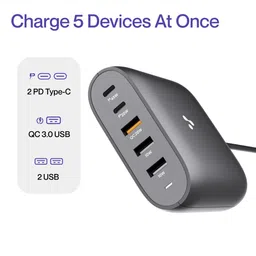 ambrane RAAP HUB 75 75W Type A & Type C 5-Port Fast Multi-Port Charger (Adapter Only, Intelligent Current Detection, Black) image 4