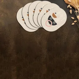 SPACE OF JOY Beige & Pink 6 Pcs Printed Wooden Oval Table Placemats-6