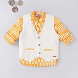 Ed-a-Mamma Boys Yellow & white Striped Casual Shirt With Jacket-image-69