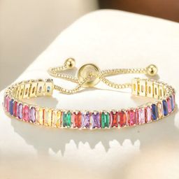 Designs & You Gold-Plated Cubic Zirconia Studded Tennis Bracelet-picture-36