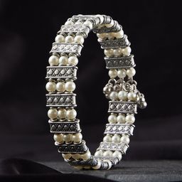 ATIBELLE Silver-Plated Pearl Beaded Adjustable Bangle-Style Bracelet-99