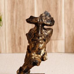 eCraftIndia Gold-Toned Handcrafted Finger On Man Lips Decorative Polyresin Showpiece-image-56