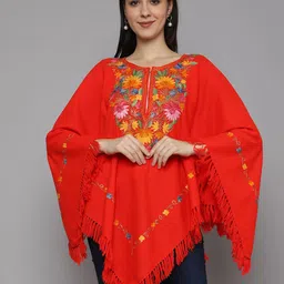 CRAFTBAZAR Embroidered Acrylic Poncho Sweater-picture-30
