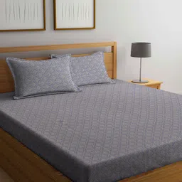 Arrabi Grey & Beige Ethnic Motifs 300 TC King Cotton Bedsheet with 2 Pillow Covers-image-11
