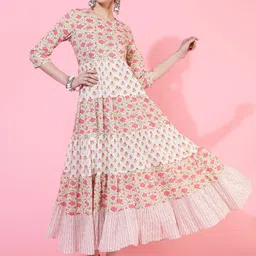 KIMAYRA Floral Printed Tiered Cotton Fit & Flare Ethnic Dress-image-23