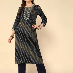 aturabi Leheriya Printed Cotton Thread Work Kurta-image-40
