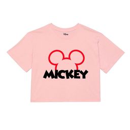 Disney by Wear Your Mind Girls Peach-Coloured Mickey Mouse Printed Pure Cotton T-shirt-image-4