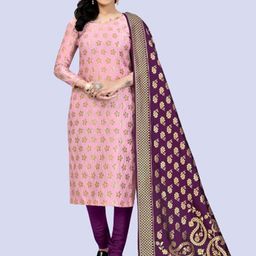 MORLY Pink & Purple Dupion Silk Unstitched Dress Material-image-83