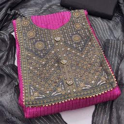 SHADOW & SAINING Ethnic Motifs Embroidered Unstitched Dress Material-image-88