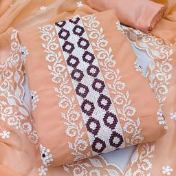 SHADOW & SAINING Ethnic Motif Embroidered Silk Georgette Unstitched Dress Material-image-62