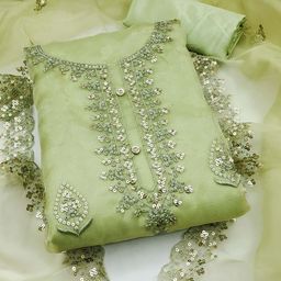 SHADOW & SAINING Ethnic Motifs Embroidered Organza Unstitched Dress Material-image-22