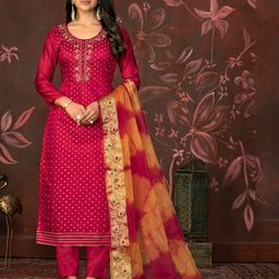 MANVAA Floral Woven Design Beads and Stones Unstitched Dress Material-image-73