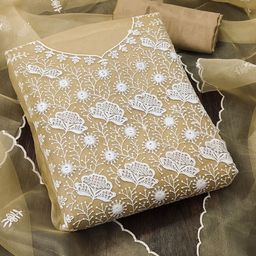 SHADOW & SAINING Floral Embroidered Organza Unstitched Dress Material-image-94
