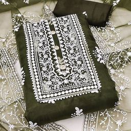 SHADOW & SAINING Embroidered Organza Unstitched Dress Material-image-26