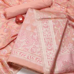 Meena Bazaar Ethnic Motifs Woven Design Zari Chanderi Unstitched Dress Material-image-58