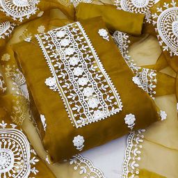 MANVAA Ethnic Motifs Embroidered Organza Unstitched Dress Material-image-53