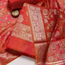 Meena Bazaar Ethnic Motifs Woven Design Zari Chanderi Unstitched Dress Material-image-99