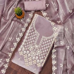 HERE&NOW Floral Embroidered Barbarik Silk Unstitched Dress Material-image-25