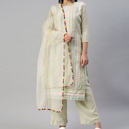MANVAA Striped Embroidered sequined Unstitched Dress Material-17