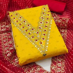 HMP Fashion Floral Embroidered Sequinned Jacquard Chanderi Unstitched Dress Material-image-40