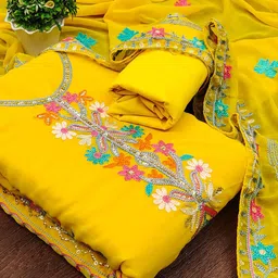 Leeza Store Floral Embellished Silk Georgette Unstitched Dress Material-picture-30