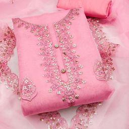 SHADOW & SAINING Floral Embroidered Sequinned Organza Unstitched Dress Material-image-33