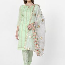 RAJGRANTH Green & Gold-Toned Embroidered Unstitched Dress Material-picture-7