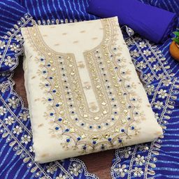 HMP Fashion Floral Embroidered Sequinned Jacquard Chanderi Unstitched Dress Material-image-89