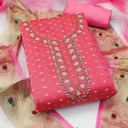 KALINI Polka Dot Woven Design Beads & Stones Unstitched Dress Material-image-64