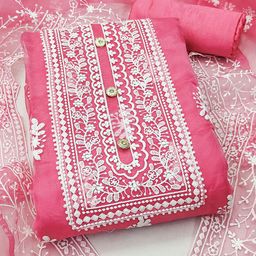 SHADOW & SAINING Ethnic Motifs Embroidered Organza Unstitched Dress Material-picture-22