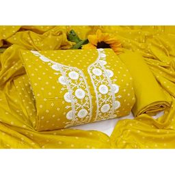 SALWAR STUDIO Yellow & White Embroidered Pure Cotton Unstitched Dress Material-picture-32