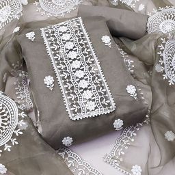 SHADOW & SAINING Floral Embroidered Organza Unstitched Dress Material-image-58