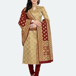 MORLY Women Beige & Maroon Dupion Silk Unstitched Dress Material-picture-17