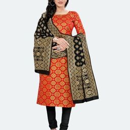 MORLY Women Red & Black Dupion Silk Unstitched Dress Material-picture-2