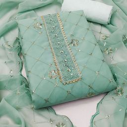SHADOW & SAINING Floral Embroidered Sequinned Silk Georgette Unstitched Dress Material-image-44