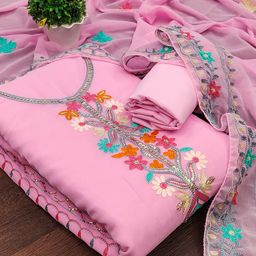 Leeza Store Floral Embroidered Sequinned Silk Georgette Unstitched Dress Material-image-99