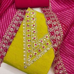 HMP Fashion Floral Embroidered Sequinned Jacquard Chanderi Unstitched Dress Material-image-66