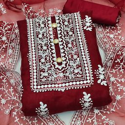 SHADOW & SAINING Floral Embroidered Organza Unstitched Dress Material-image-71