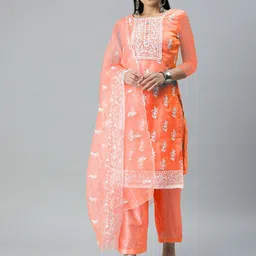MANVAA Ethnic Motifs Embroidered Organza Unstitched Dress Material-image-52