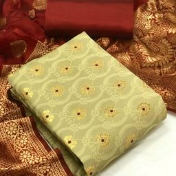 MORLY Beige & Maroon Dupion Silk Unstitched Dress Material-image-55