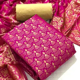 MORLY Pink & Gold-Toned Dupion Silk Unstitched Dress Material-picture-3