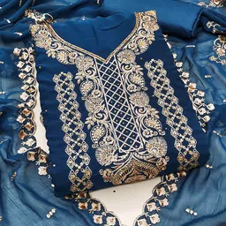 MANVAA Ethnic Motifs Embroidered Sequinned Unstitched Dress Material-28
