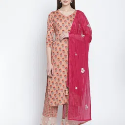 Stylee LIFESTYLE Peach-Coloured & Magenta Digital Printed Unstitched Dress Material-image-28