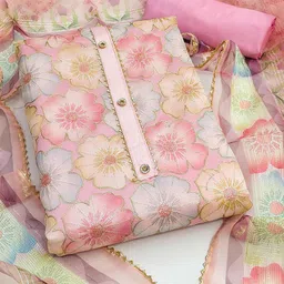 Peachmode Floral Printed Gotta Patti Organza Unstitched Dress Material-image-21