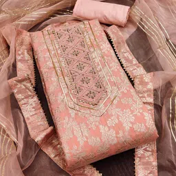 KALINI Floral Woven Design Jacquard Silk Unstitched Dress Material-image-91