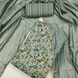 KALINI Floral Printed Gotta Patti Detail Unstitched Dress Material-image-65